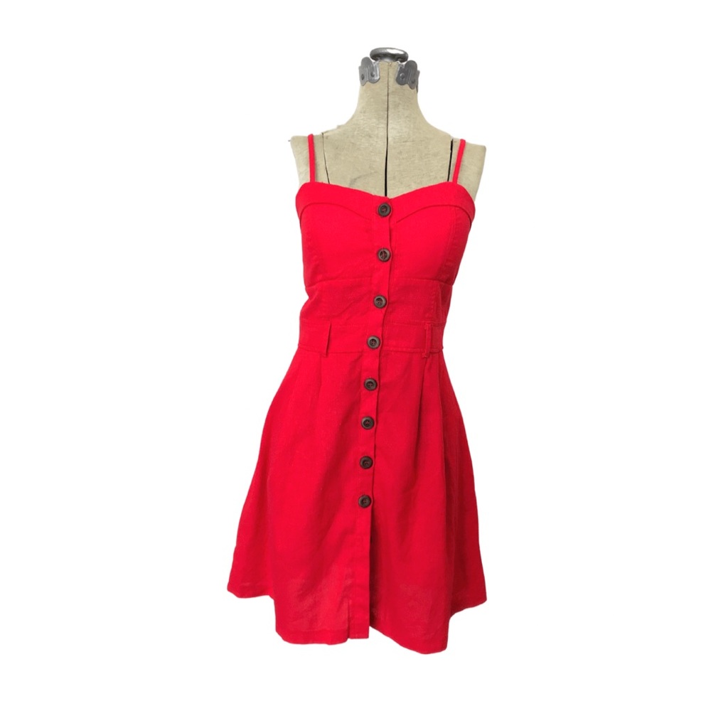 Purple Snow- Women’s XL Red Button-down Spaghetti-Strap Dress